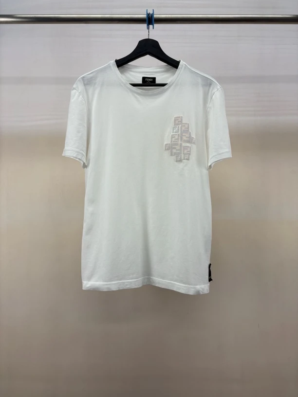 99新 FENDI/芬迪 白色镶钻印花短袖/M码/C5383
