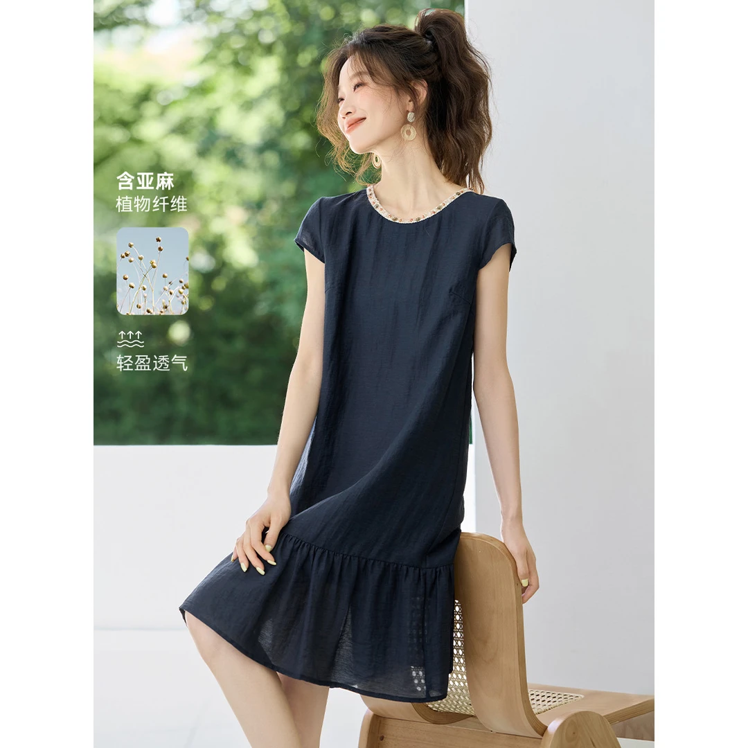 波西米亚麻连衣裙女夏季2025新款轻薄透气短裙宽松休闲A字裙显瘦
