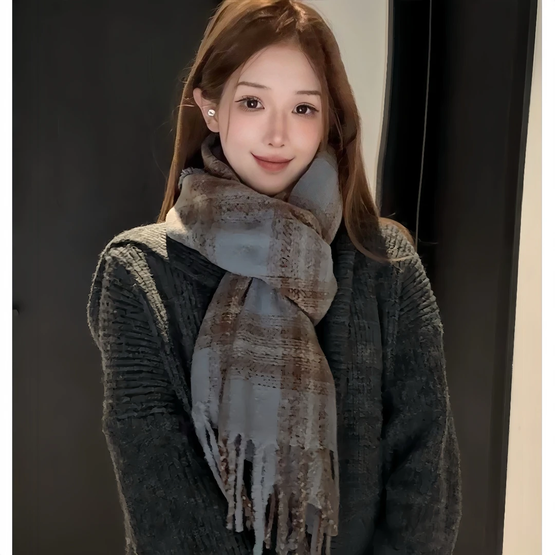 雾岛曲奇~2025新款韩系围巾加厚保暖情侣围脖氛围感百搭格子围巾