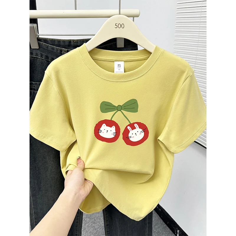 大码圆领正肩短袖t恤女装新款时尚洋气印花显瘦半袖体恤衫上衣潮