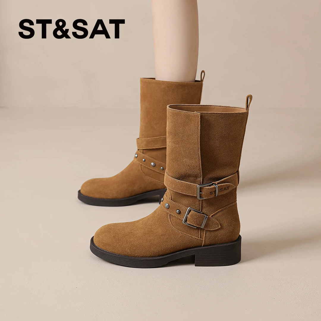 星期六马丁靴女款2025秋冬季爆款时装靴复古牛仔靴西部英伦骑士靴