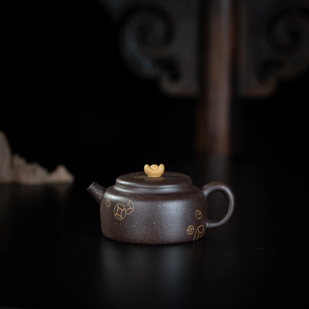 珽珽茶器 金元宝 吴静制 乌金砂 160cc家用紫砂壶茶壶