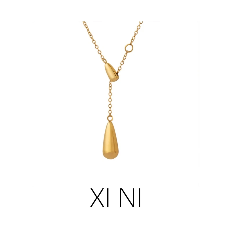 钛钢项链 个性潮流水滴吊坠可滑动流苏项链女百搭ins锁骨颈链小众