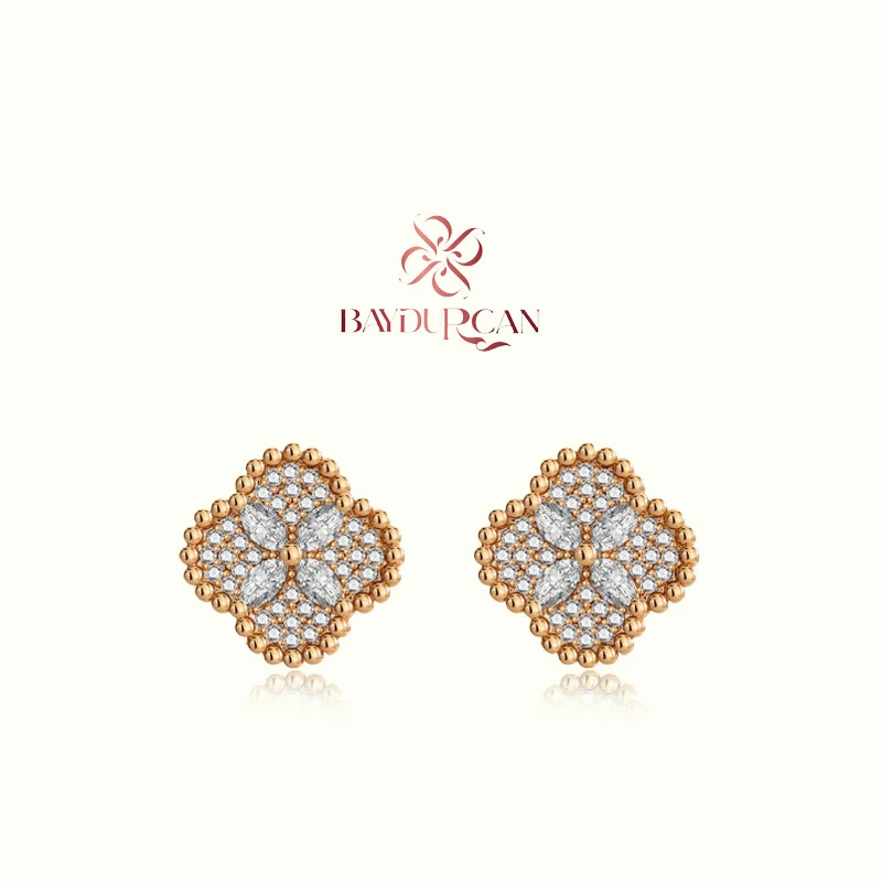 BAYDURCAN 铜合金锆石耳饰 【絮语】四叶草闪钻耳钉-金色银色22334