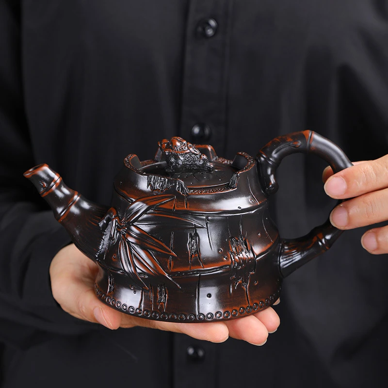 竹节壶紫陶茶壶手工复古家用高档功夫茶具礼盒套装建水单人泡茶壶