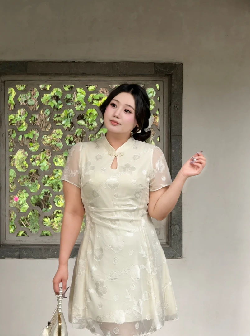 码加加37253大码旗袍夏季大码连衣裙新中式国风改良温柔旗袍裙