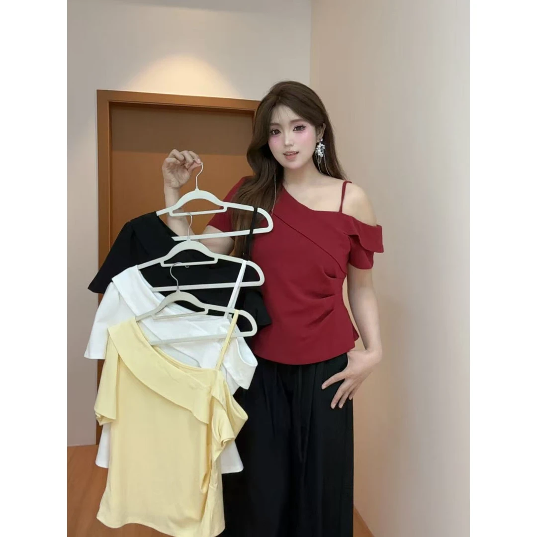 【圆圆脸】胖mm露肩纯欲风遮肉显瘦2025夏季新款甜辣遮肉显瘦上衣女