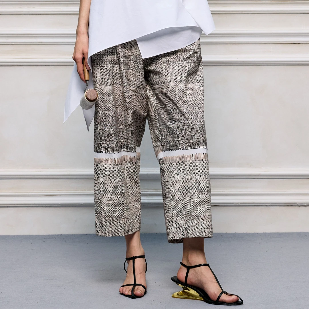 有尾YOUWEI报纸印花休闲长裤Y5425209阔腿裤宽松夏季直筒百搭时尚