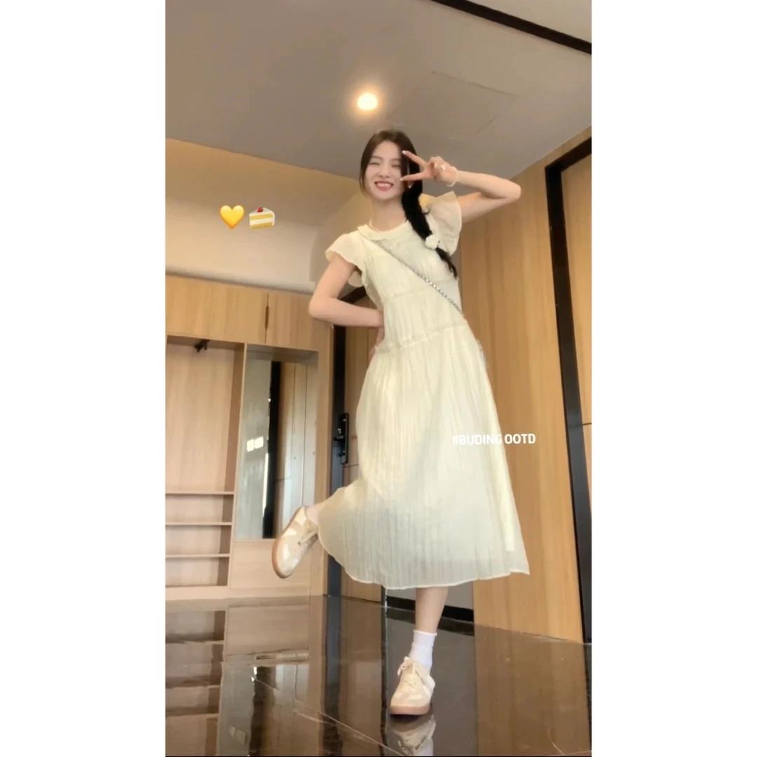 瞌睡兔清仓【心动温柔】法式茶歇小飞袖连衣裙显瘦新中式女装