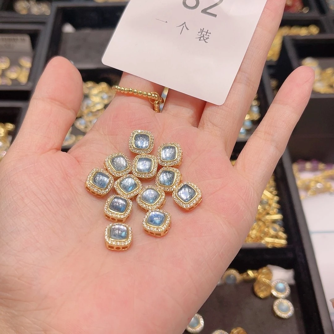 海蓝宝石颈饰银S925镀金镶嵌82