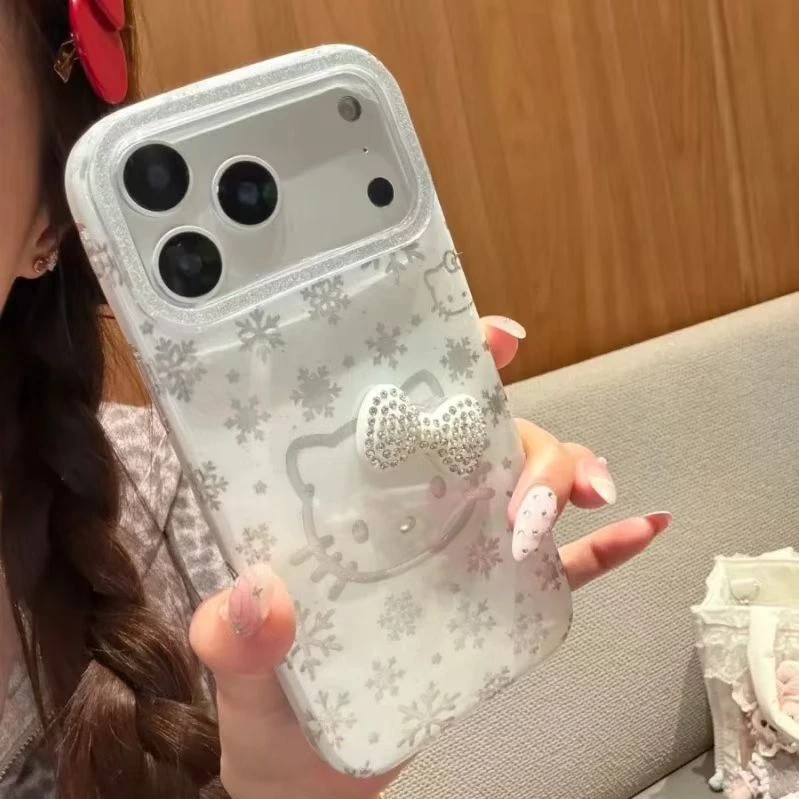 闪粉满屏雪花kt猫咪适用于iPhone17promax手机壳16少女心15可爱14