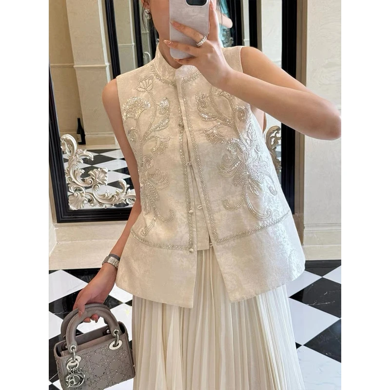 【BAOGE太古仓】国风重工钉珠提花马甲精致小众设计上衣#4231