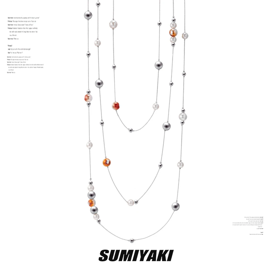 铜合金合成锆石吊坠 SUMIYAKI 燃烧破碎珍珠项链火焰长款毛衣链