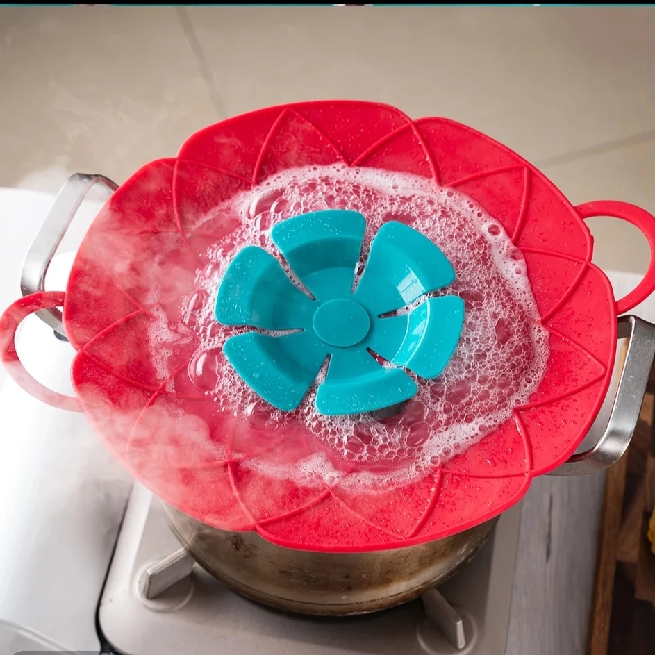 Macraycbef硅胶耐高温防溅止沸花型多用途厨房家用防溢锅盖