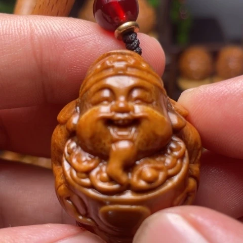 橄榄核把件聚宝财神单子竹环穿配3.3左右