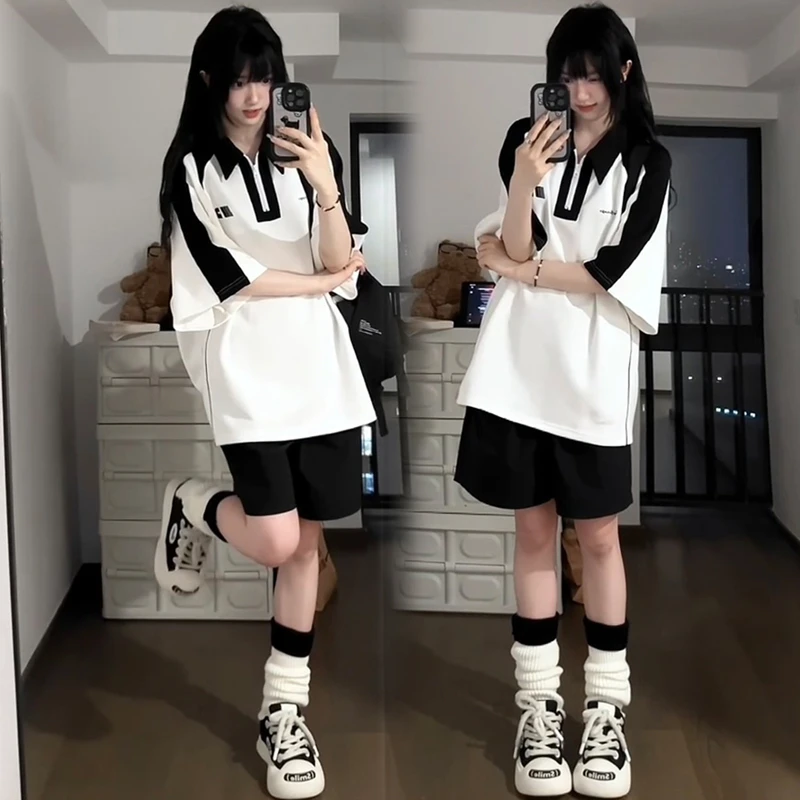 休闲运动套装女装2025新款爆款15-18岁初中生五分短裤夏季一整套