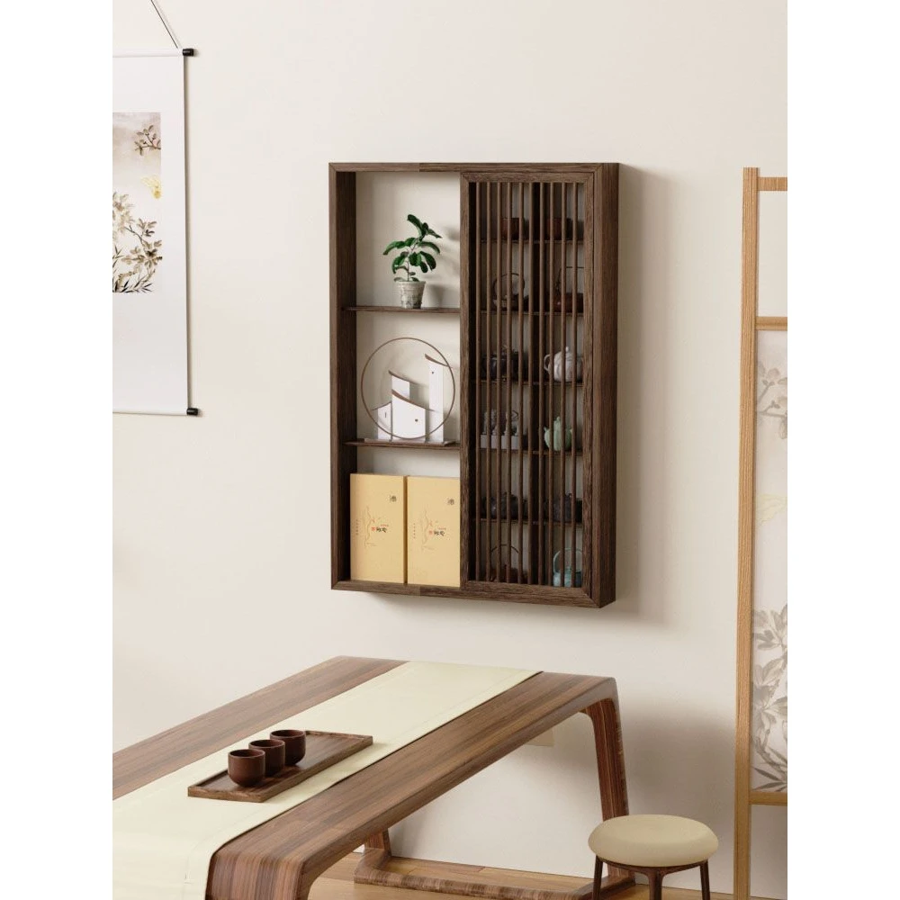 新中式壁挂博古架多宝阁茶具收纳展示博古架墙上壁挂式耐用置物架