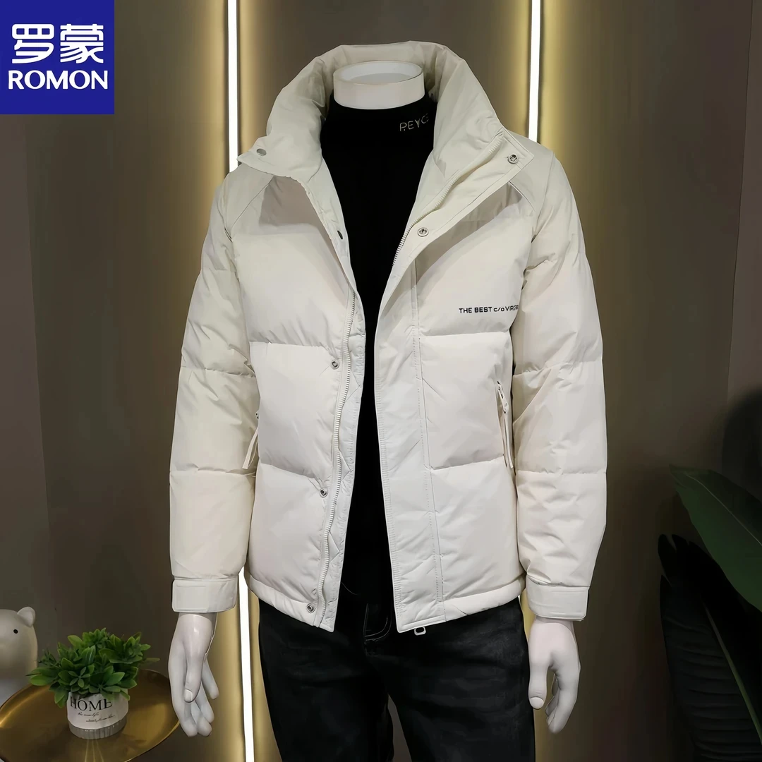 罗蒙冬季新款男士轻薄羽绒服外套帅气翻领夹克休闲保暖加厚外套男