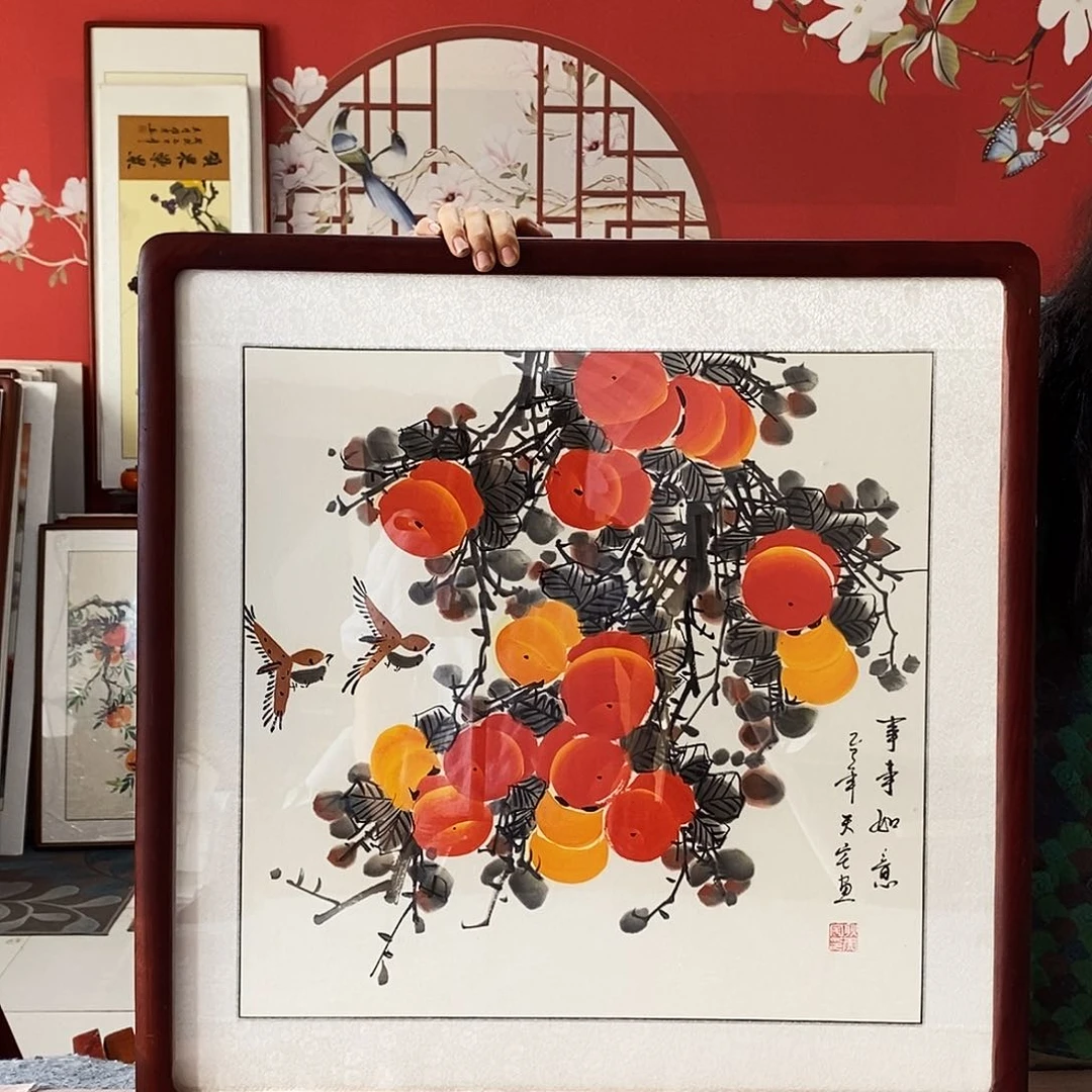 国画手写手绘带框包邮62✖️62国画作品