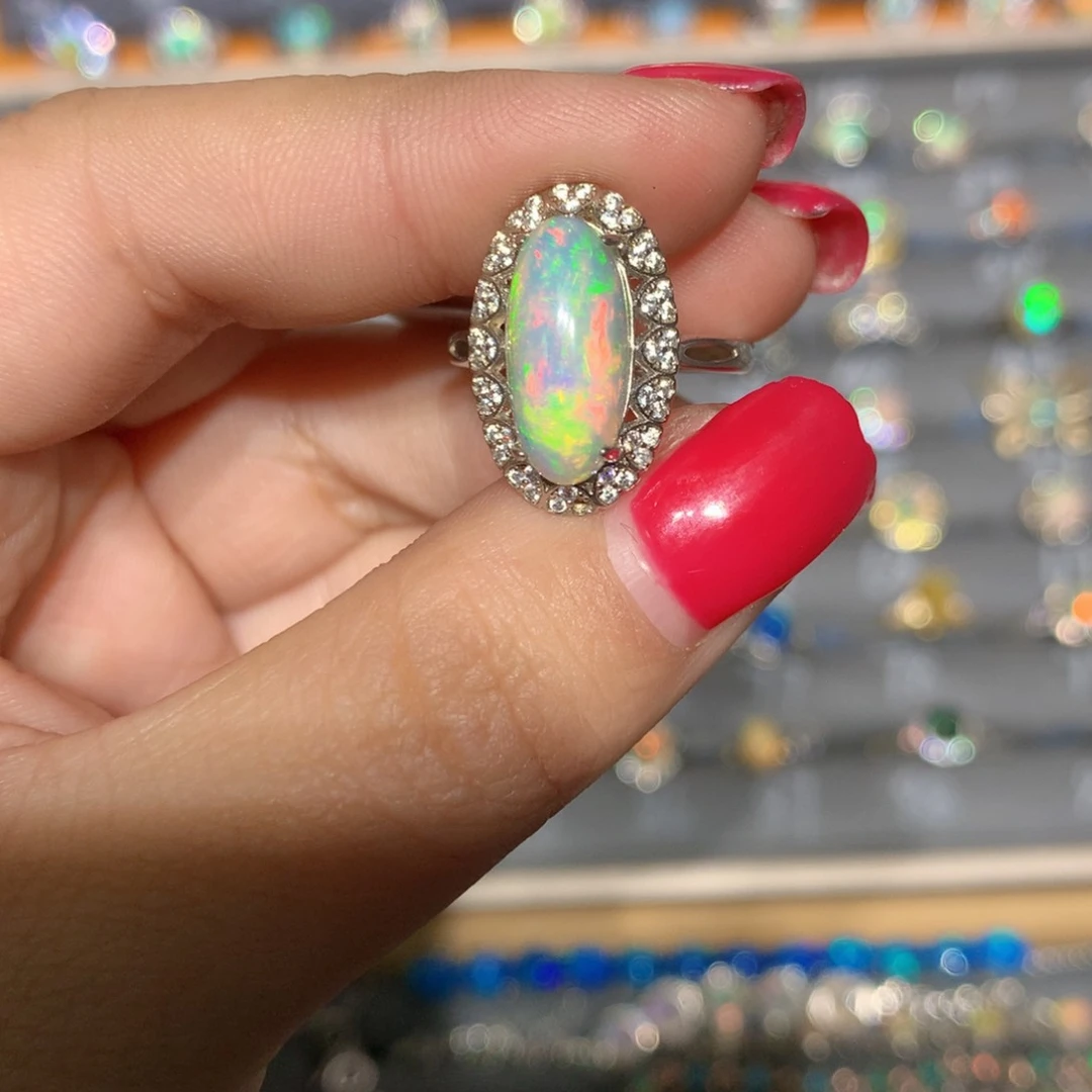 银S925镶嵌欧泊欧泊戒指l