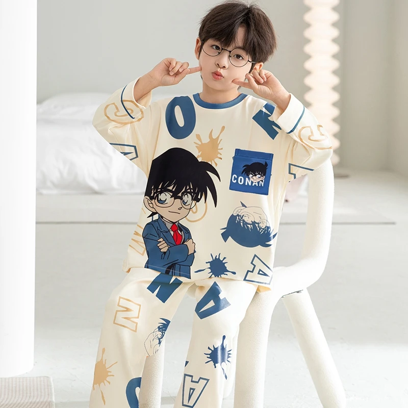 春秋季儿童睡衣男童纯棉家居服中大童学生男孩长袖薄款中大童秋款