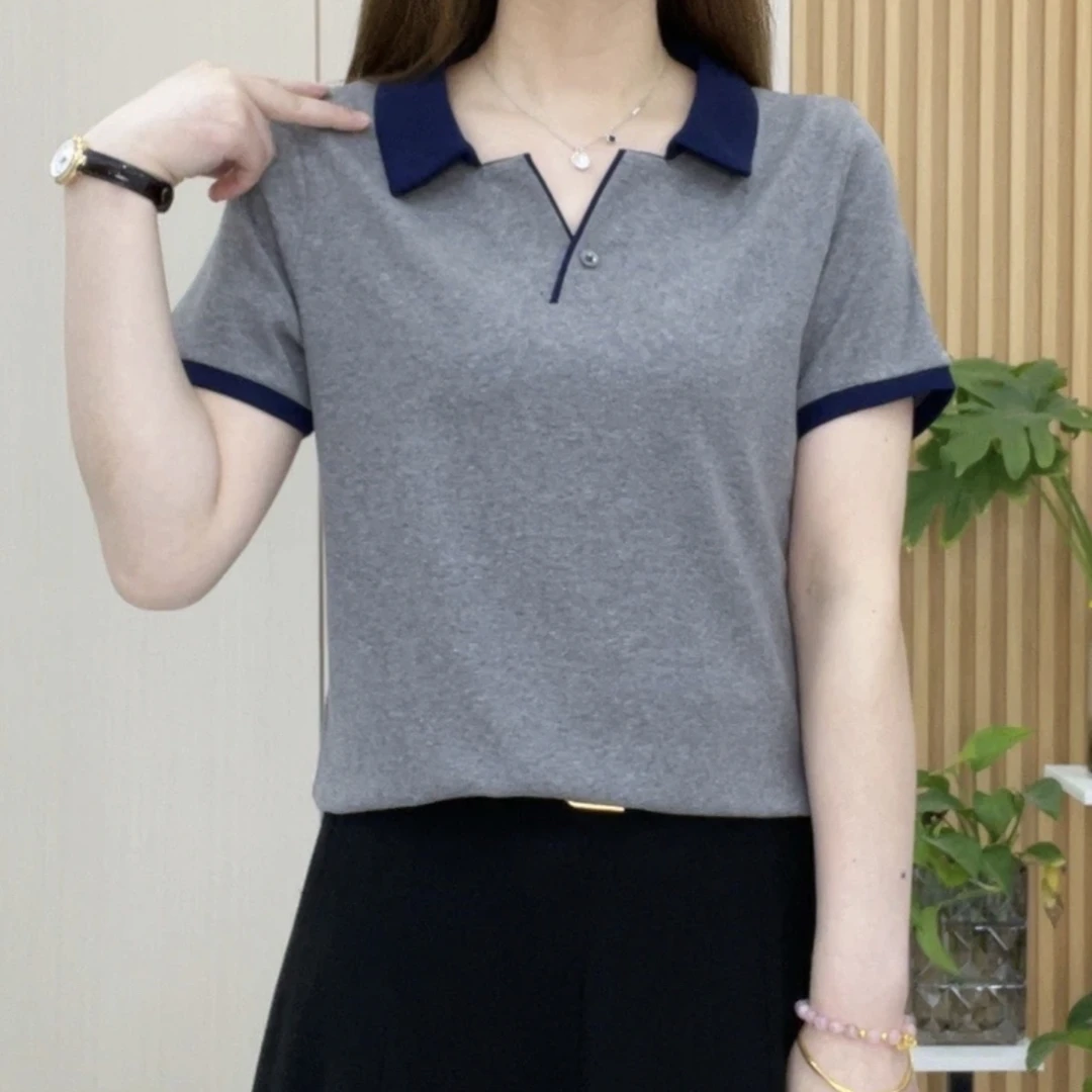 夏季新款短袖纯色翻领T恤POLO衫洋气显瘦百搭上衣气质减龄打底衫