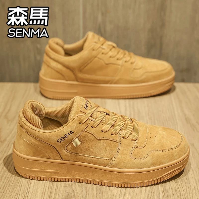 森马男鞋冬季潮牌时尚百搭休闲板鞋青少年运动软底增高小麦色潮鞋