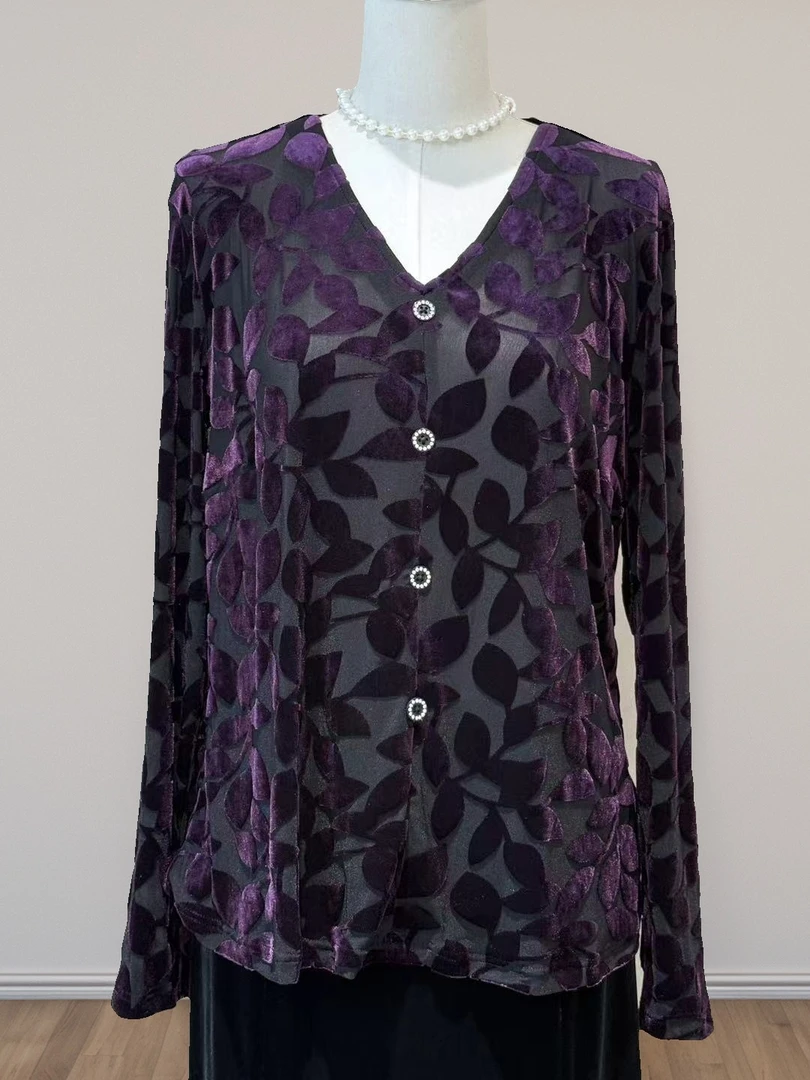 秀巧长袖朋克风法式常规款常规T恤显瘦印花黑色修身打底衫碎花