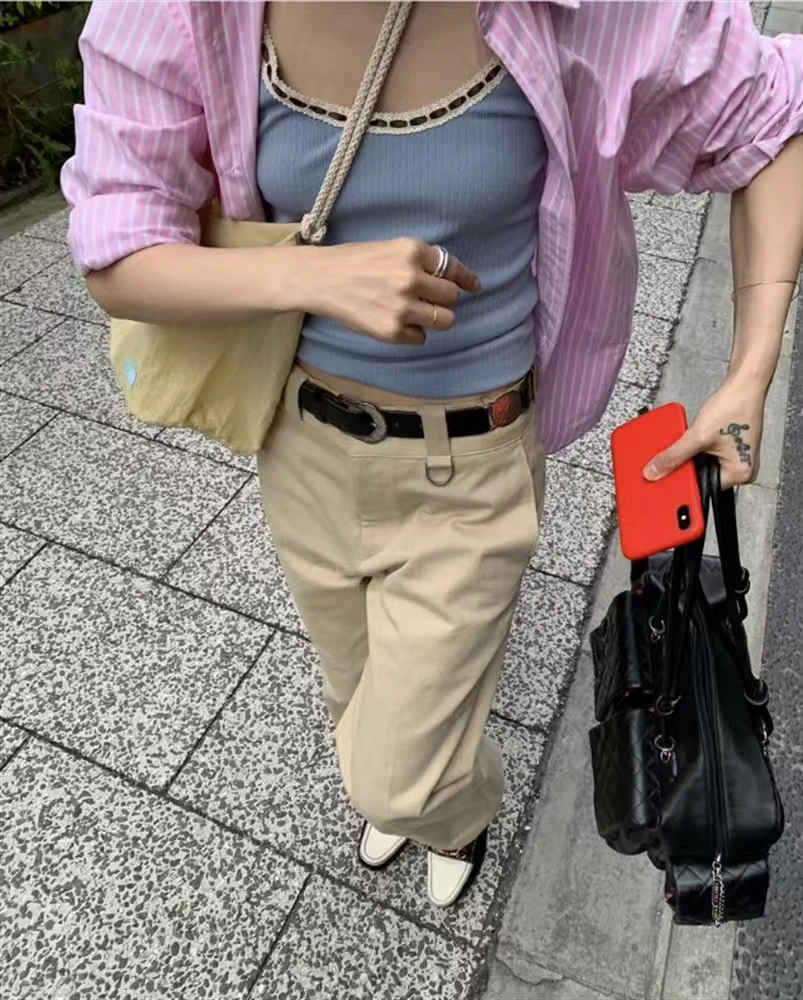 韩系高腰直筒宽松休闲裤