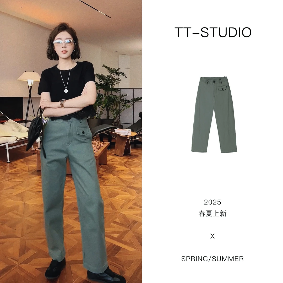 TT【绿裤子】春夏新品棉质复古百搭休闲阔简约休闲裤TT-11CK1538