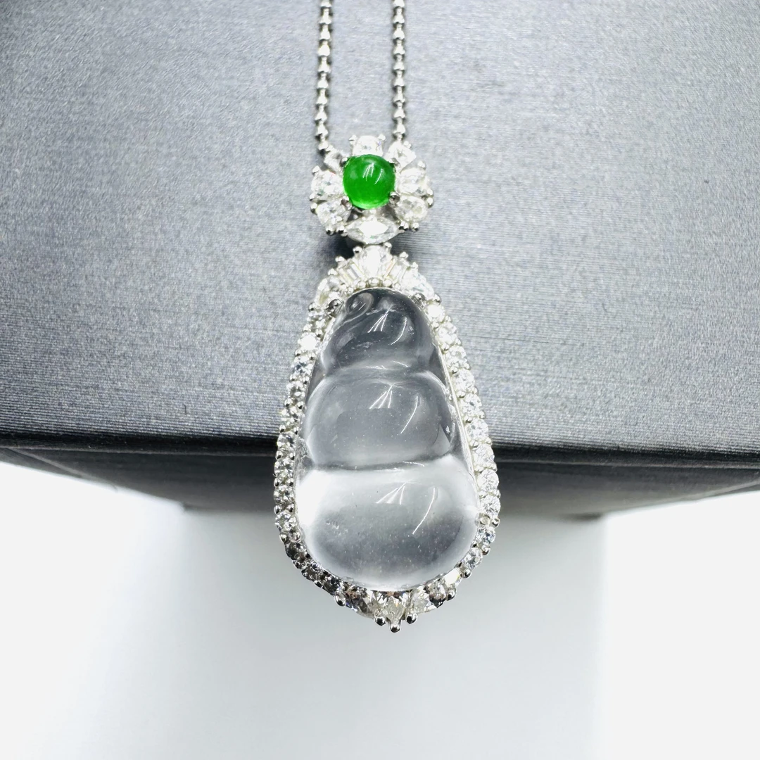 天然石英质玉水沫葫芦吊坠/通体s925银/2431