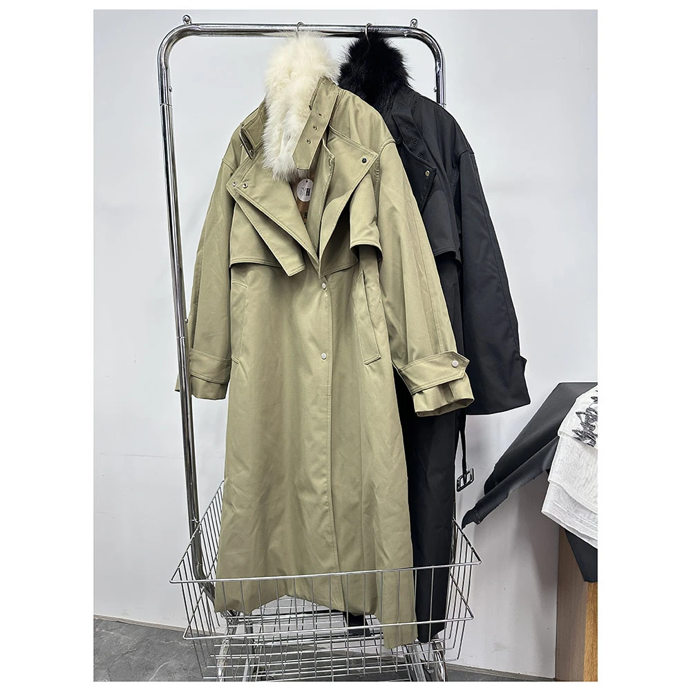 WT080 秋冬新款女士时尚休闲宽松中长款毛领百搭羽绒外套女