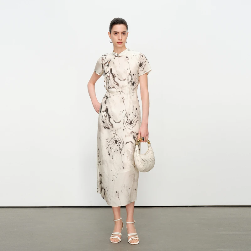 婉甸2025夏季新品水墨韵味花中式连衣裙1242N24DY3