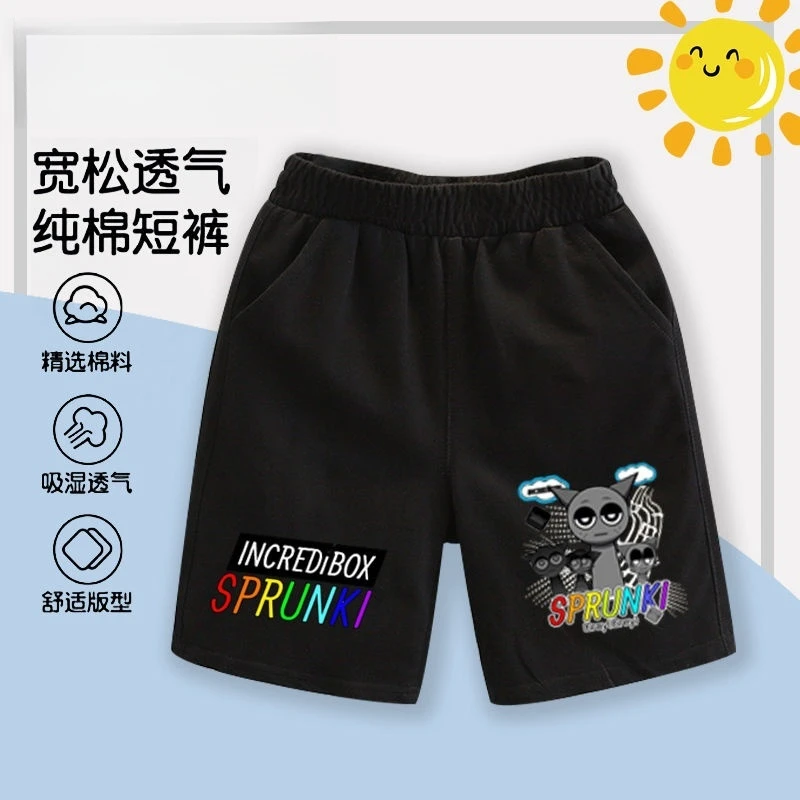 夏季纯棉短裤男童女孩中裤Sprunki节奏盒子中腰裤舒适百搭中大童Q