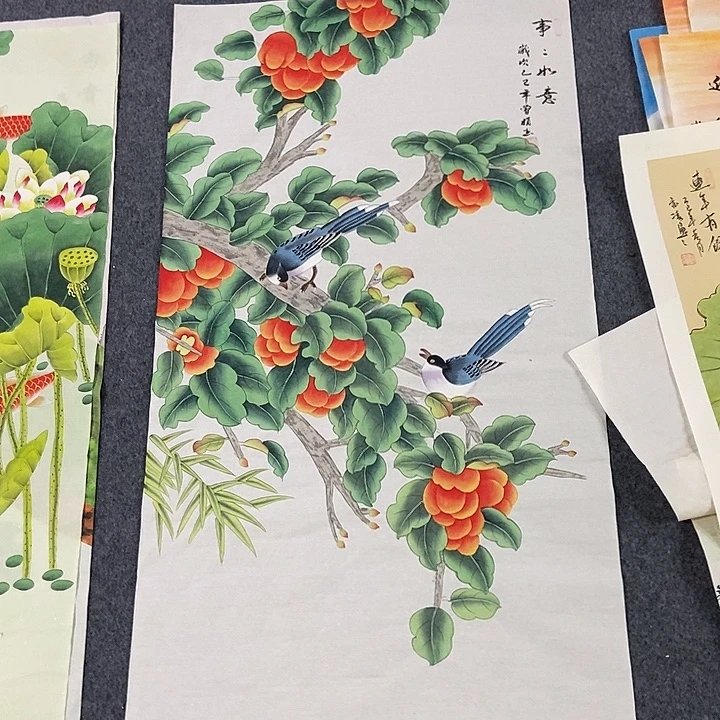 国画四尺工笔花鸟一副