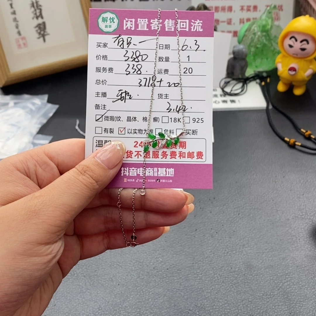 翡翠18K金镶嵌颈饰有****波