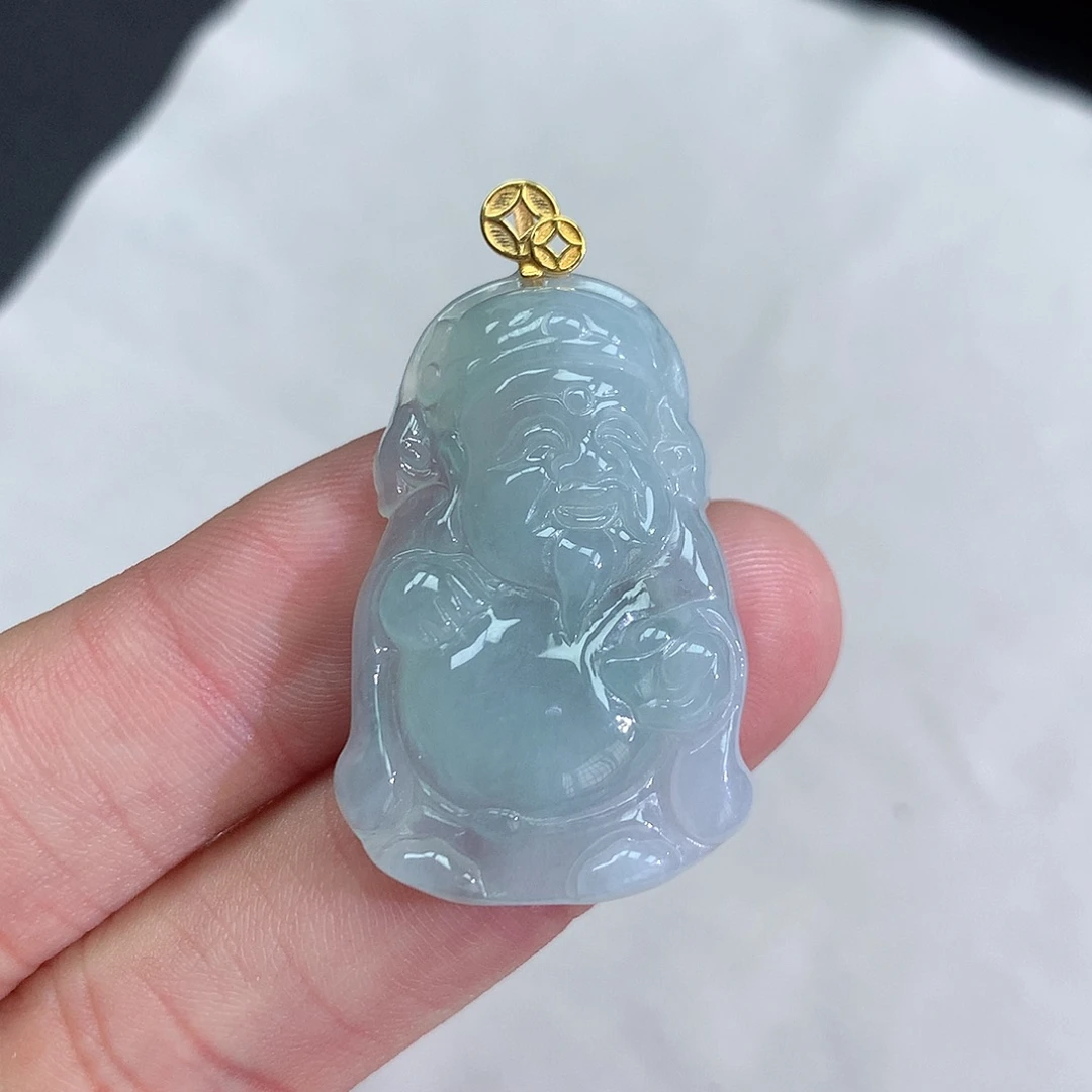 翡翠颈饰18K金镶嵌财神爷