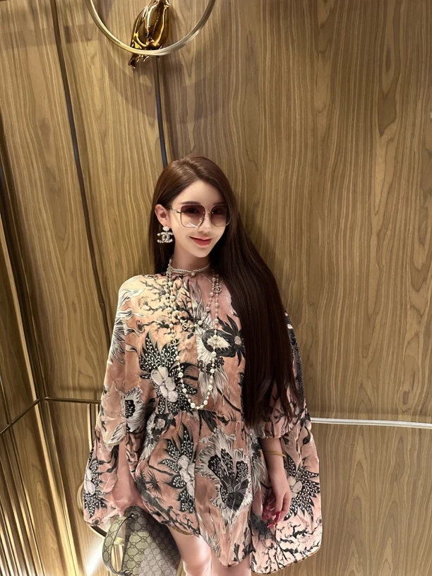 【粥粥高级定制】碎花狂想曲高定圆领宽松花卉印花显瘦富斗篷上衣