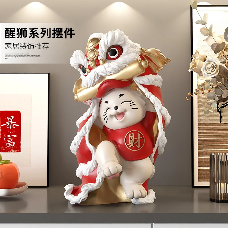 棕榈树2025蛇年氛围装饰摆件醒狮舞狮吉祥物春节喜庆布置装饰品