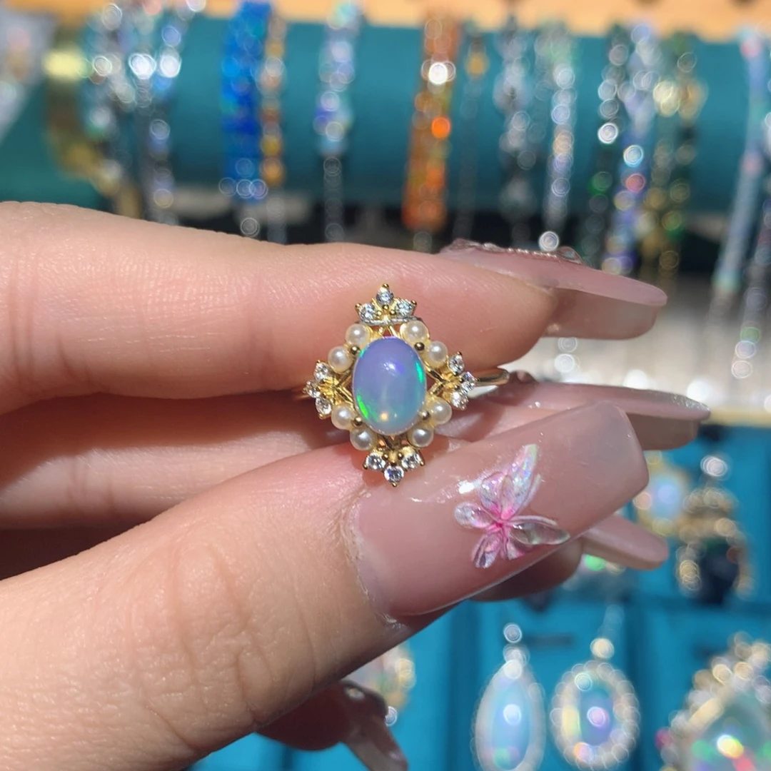 欧泊戒指银S925镶嵌福利