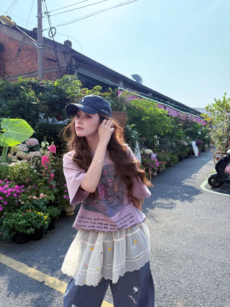 PCNY「梦影绯语」四四大王夏季新款韩版小众圆领休闲复古破坏短袖