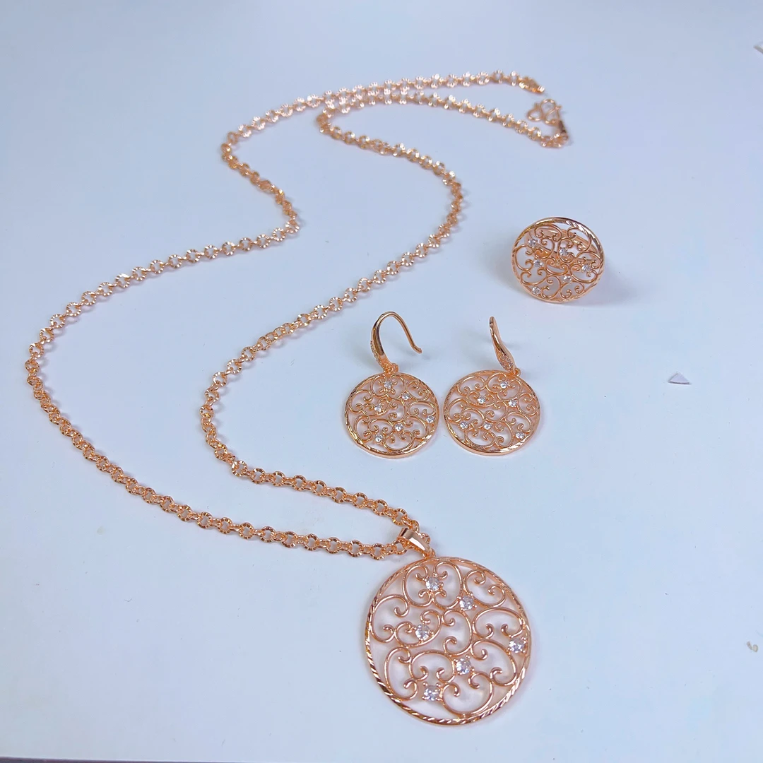 铜合金项链 363新款mic三件套首饰耳环项链戒指爆款白搭时尚