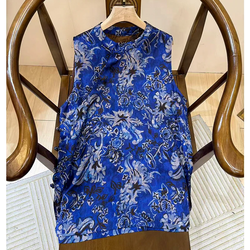 深圳南油女装新中式国风蓝色无袖上衣女--106