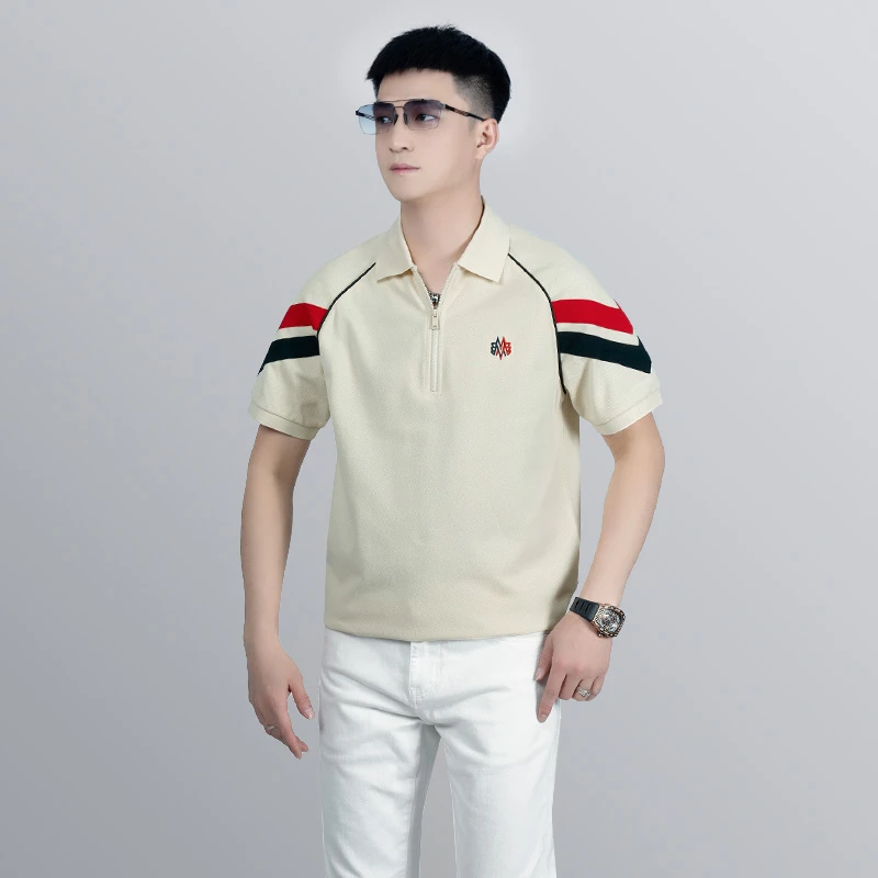 K【I.TEX】 夏季轻奢潮流撞色织带半拉链POLO衫时尚百搭休闲短袖