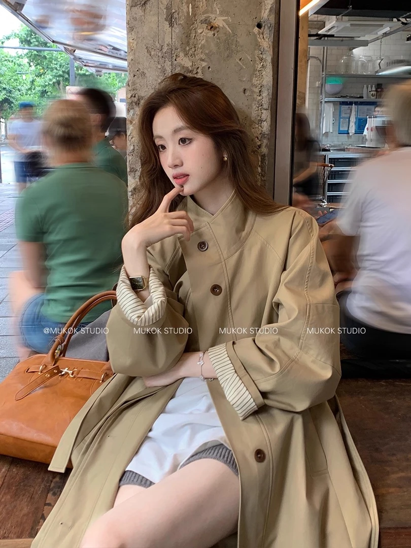 英伦风垂感宽松显瘦风衣外套女2025春秋新款小个子中长款休闲大衣