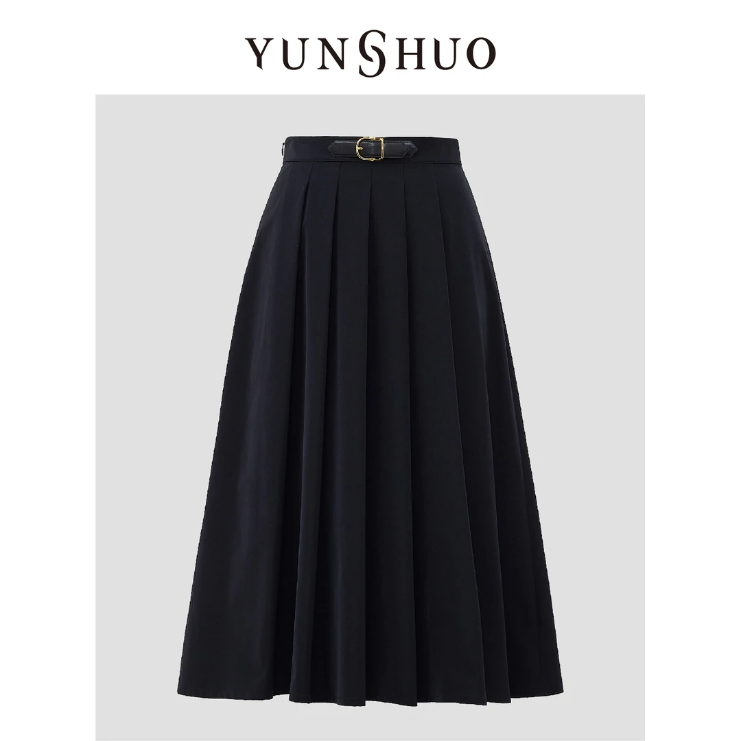 YUNSHUO允硕2024秋季新品时尚气质简约收腰显瘦百褶半身裙226230
