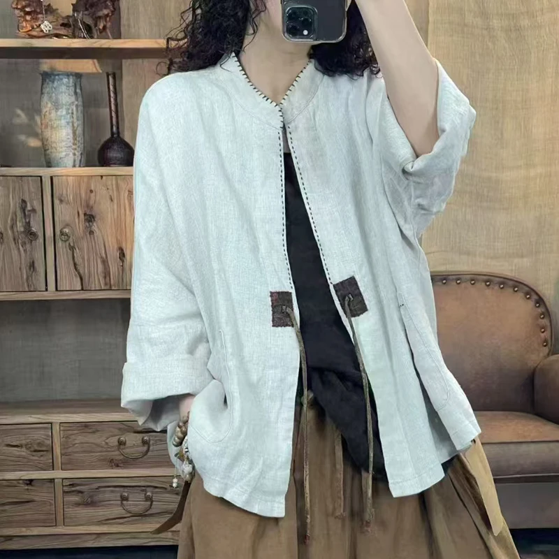 FF 6685 春季新品亚麻休闲百搭女士短款外套 胸围144长66