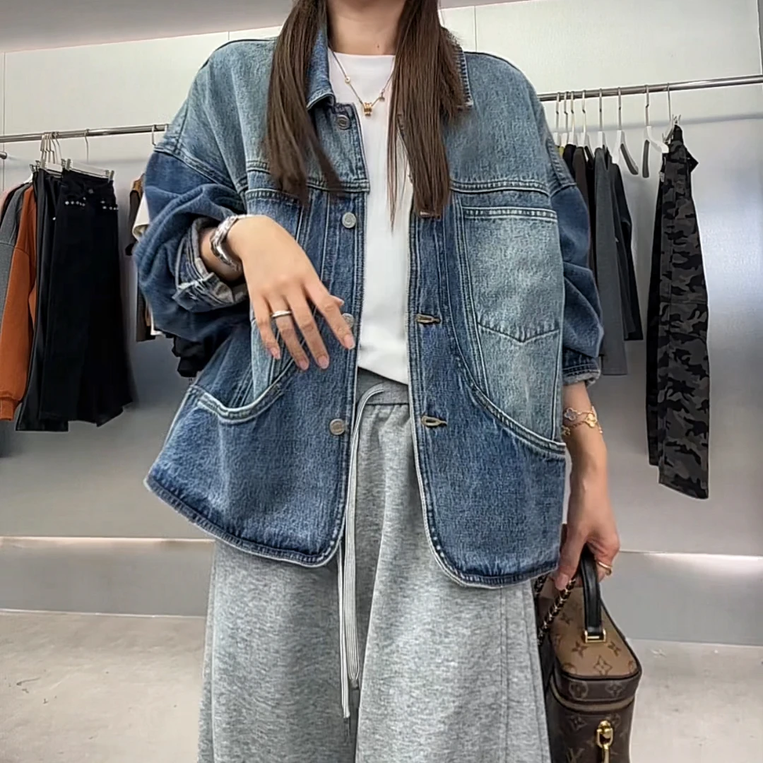 【YL严选】复古牛仔外套女秋季新款宽松显瘦休闲翻领夹克长袖上衣