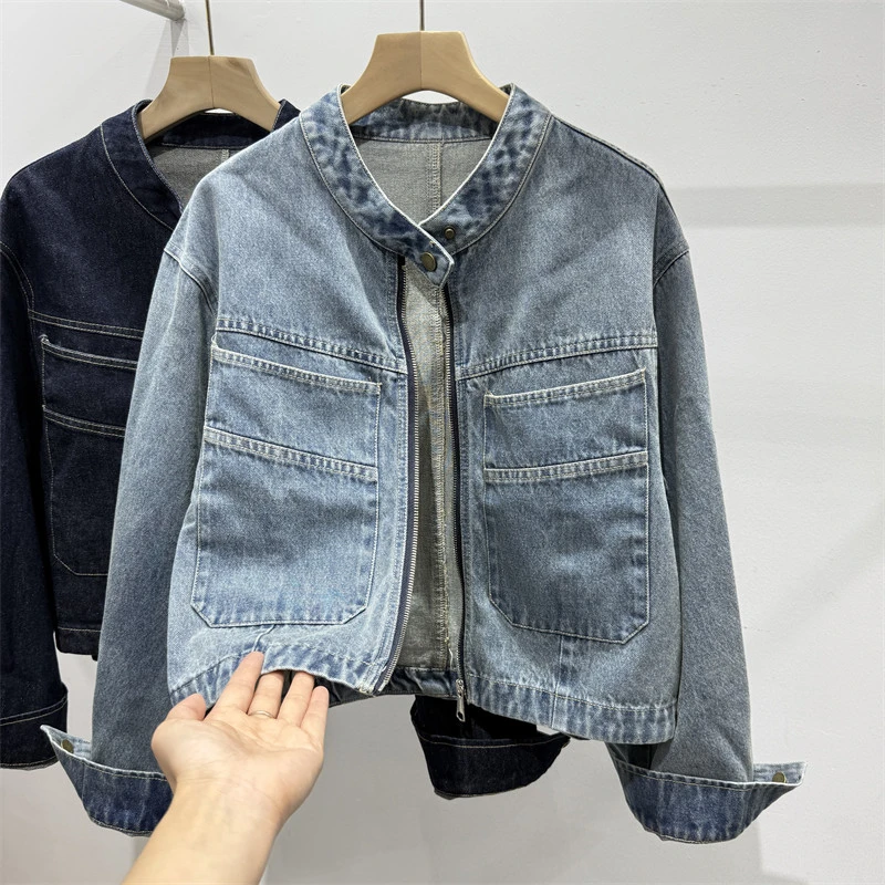 外搭秋季做旧立领牛仔春秋女2025年早春新款时尚女装短款衣夹克潮