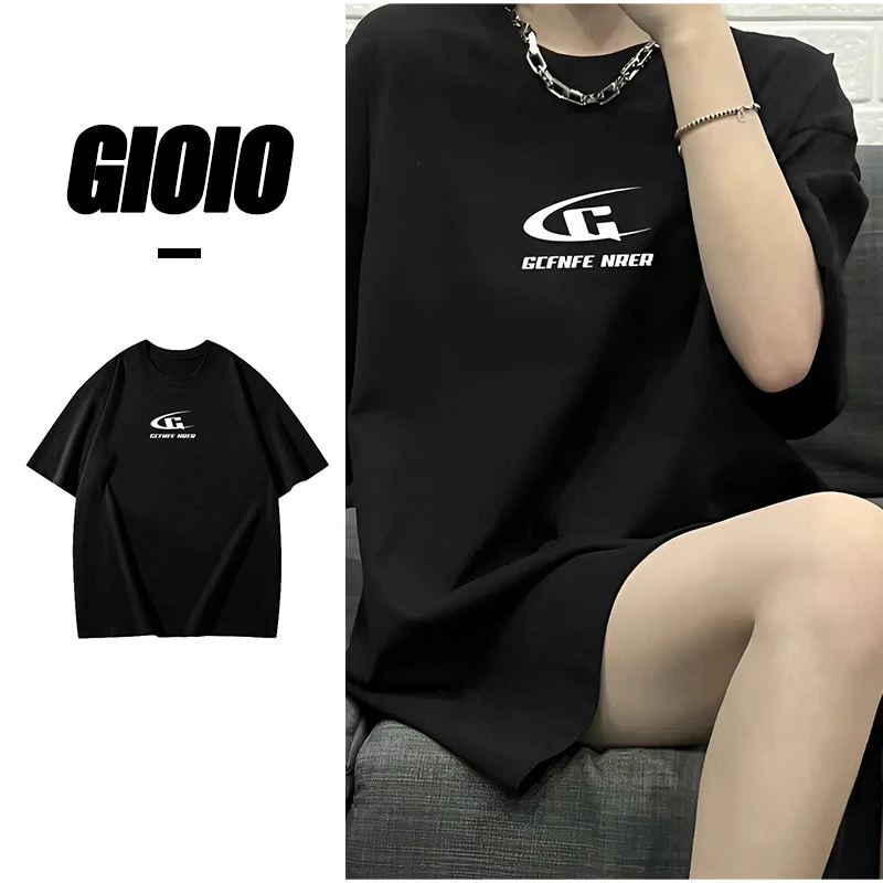 240克重磅潮牌字母G简约t恤男女同款夏季白色宽松百搭纯棉ins短袖